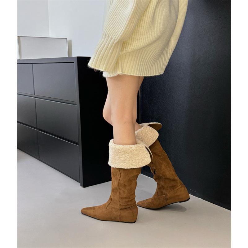

Wear more than one boot! Over-the-knee velvet boots New 2025 thick heel lamb wool pile knight boots children s boots 39 хаки