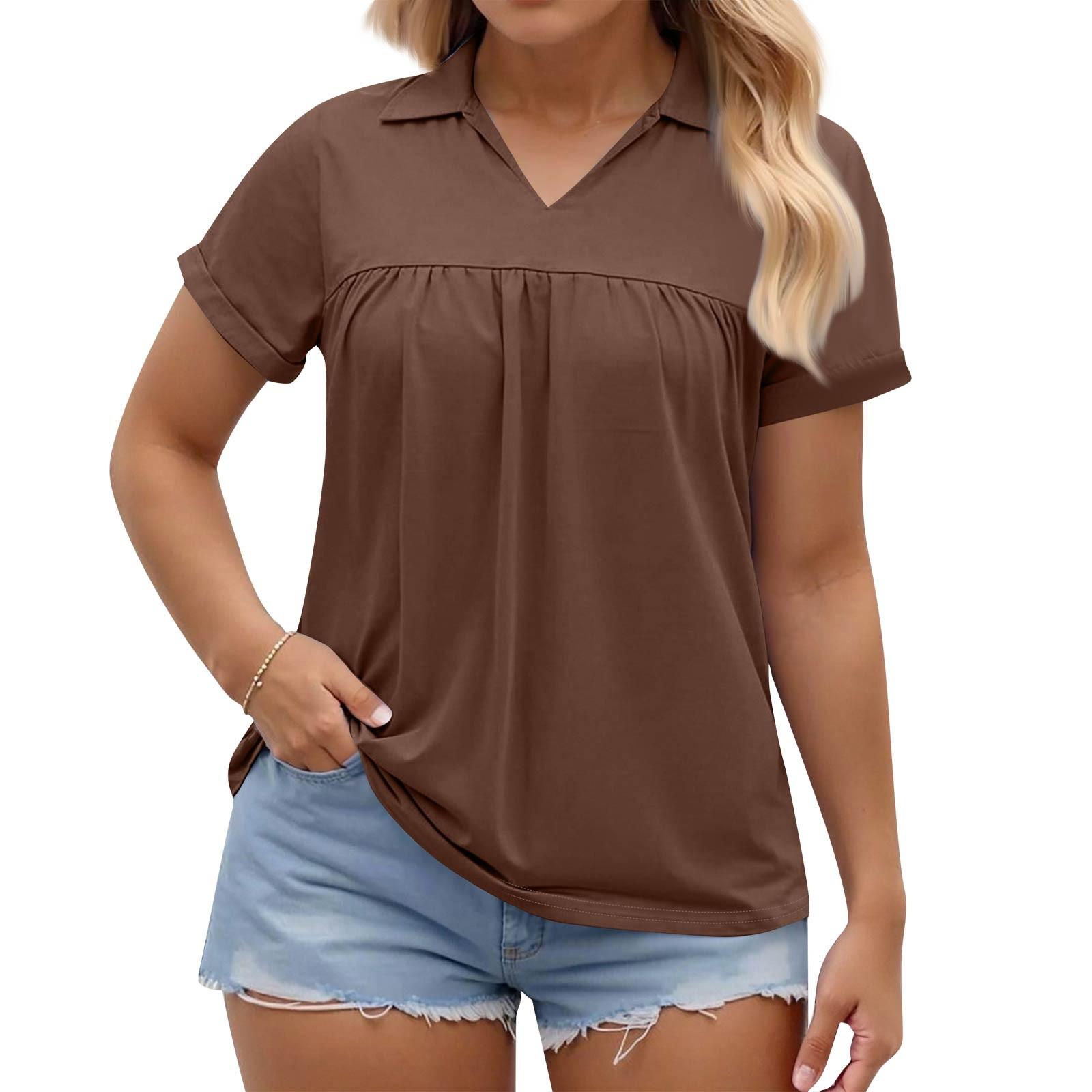 

Women s Fashion Casual V-Neck Short Sleeve Large Size T-Shirt Top XXXXL коричневий