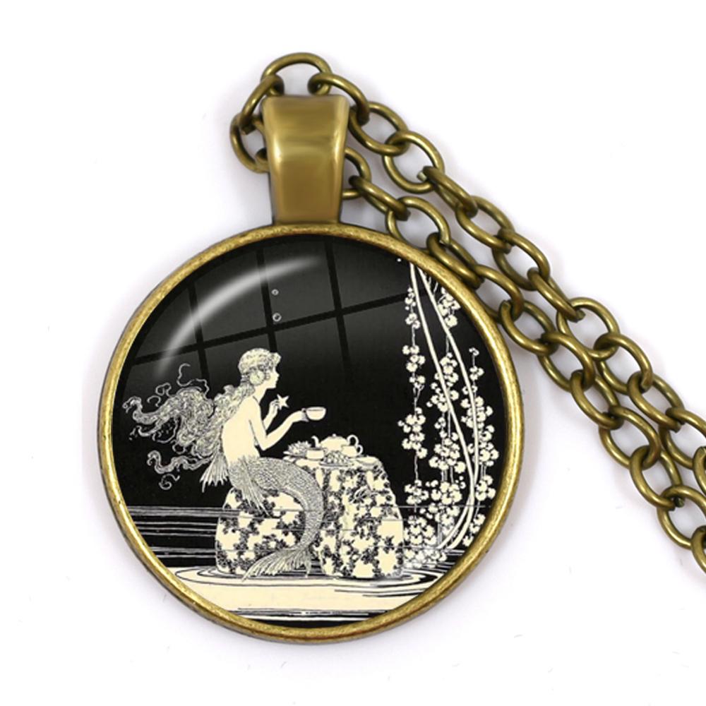 Handmade Vintage Frog Fairy Pendant Necklace Glass Cabochon Fashion Women Charm Jewelry Necklaces and Chains Female