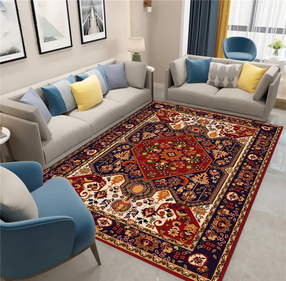 Retro Ethnic Carpets Turkish Persian Rug for Living Room Bedside Bedroom Vintage Polyester Floor Mat Entrance Doormat Carpet