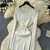 Spring Autumn Women Elegant 3D Flower Knitted Sweater Sheath Dresses Full Sleeve Midi Party Slim Pullover Dress