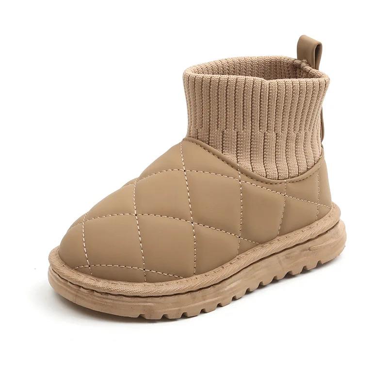 Children's Snow Boot Winter Warm Girls Cotton Sock Boots Solid Color Versatile Kids Causal Boys Plush Ankle Boots Outdoor Warm