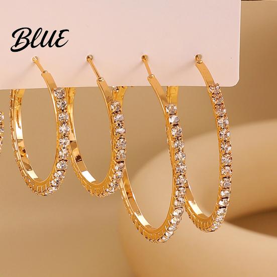 Full Rhinestone Inlay Earrings 3 Pairs Women Ear-Pin Closure Stable