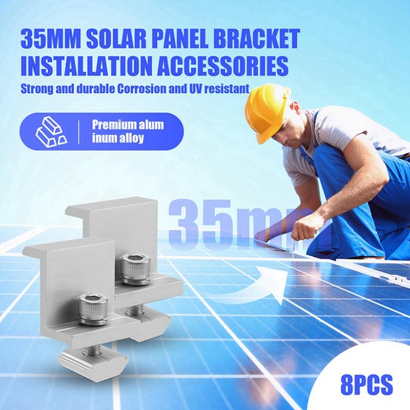 A96I-Suportes de Montagem de Painéis Solares, 8 Peças Grampo Final de Alumínio para Painel Solar 30-45mm Ajustável H, Montagem de Painel Solar para Telhado Metálico