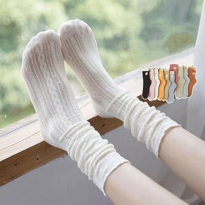 Dantel Çoraplar Kadın Hollow Out Mesh Nefes Alabilir Yaz Orta Tüp Çoraplar Kore Modası Harajuku Düz Renk Kawaii Gevşek Uzun Çoraplar