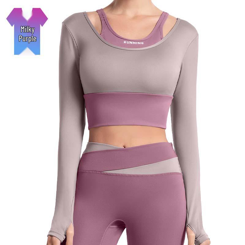 

Женский спортивный топ с длинным рукавом облегающего кроя, с цветными блоками - Ударопрочный, Имитация двойки, Без бюстгальтера, Одежда для йоги и фитнеса L