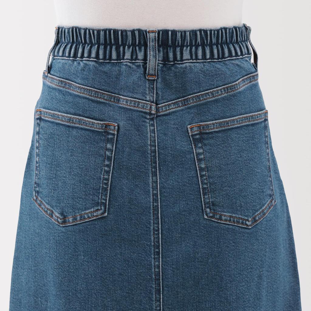 MUJI Damen Stretch Denim A-Linien-Rock, Blau, Größe L, BE1Z3A5A