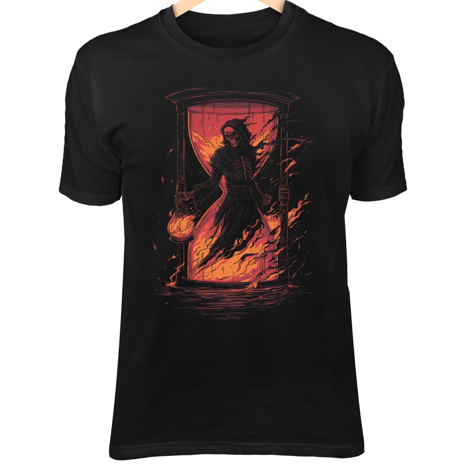 Grim Reaper III T-Shirt – Flaming Hourglass, Scythe, Time Burning Away XL
