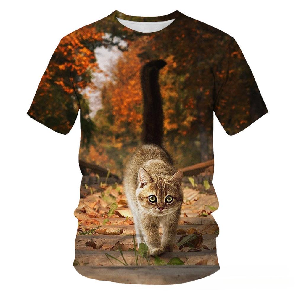 Summer Round Neck 3D Cute Cat Print Top Fashionable Casual Short Sleeved Men's T-shirts