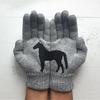 Black Horse Print Gloves Warm Ribbed Knitted Gloves Funny Horse Winter Gloves Gift for Men Women Driving Daily Errands Use