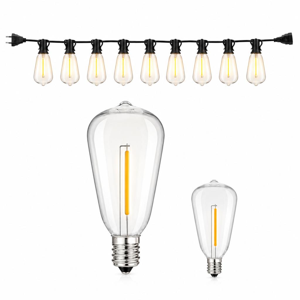 Outdoor LED Faux Tungsten String Lights IP44 Waterproof Warm White for Patio Camping