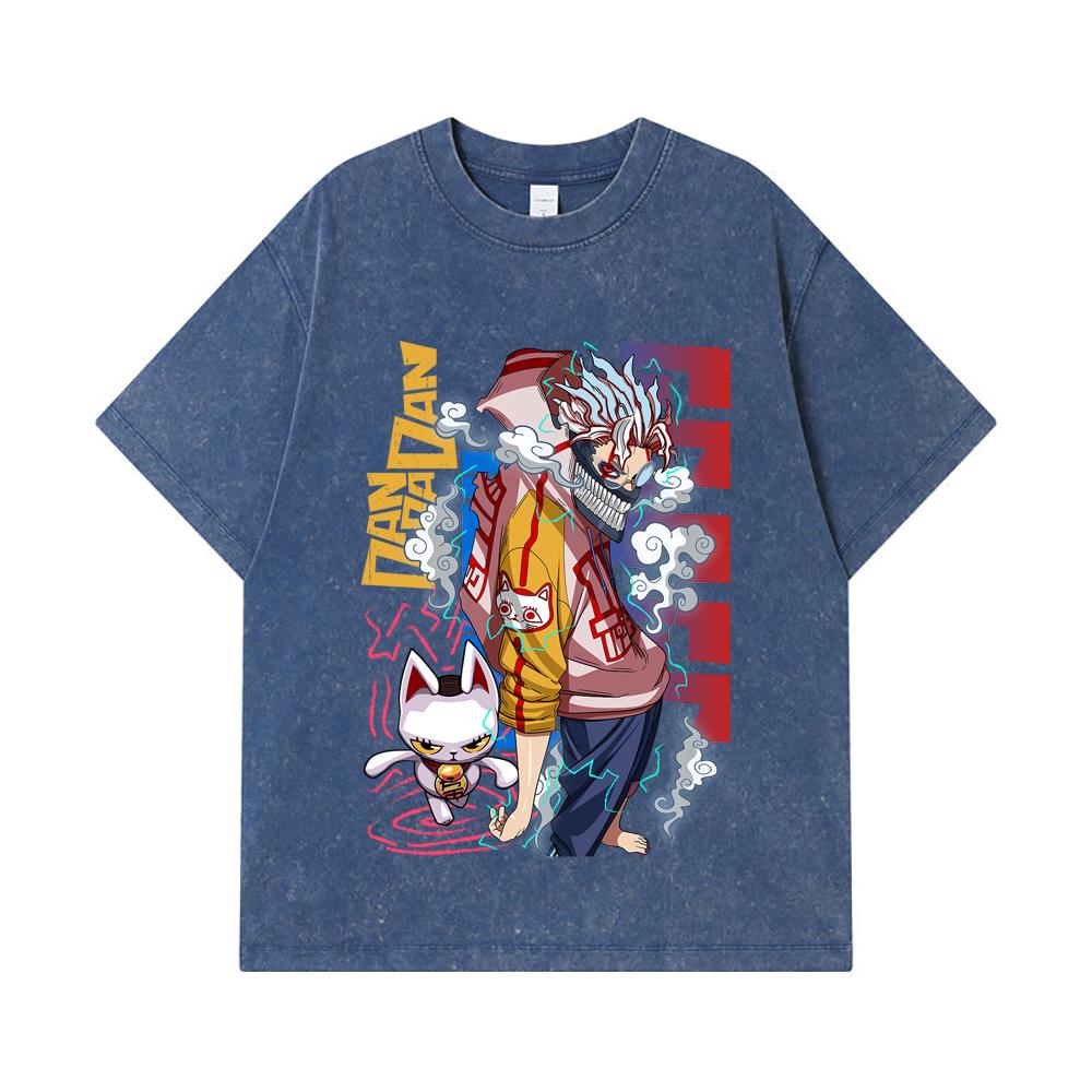 

275 GSM Washed T-shirts 100% Cotton Dandadan V25 Okarun Print Unisex Heavy Cotton T Shirt 2XL королівський синій колір