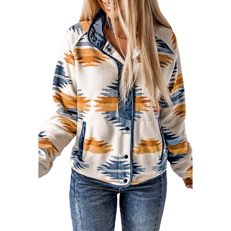 

European & American Religious Print Color Block Cardigan - Women s Fall & Winter Fashion Ethnic Style Medium