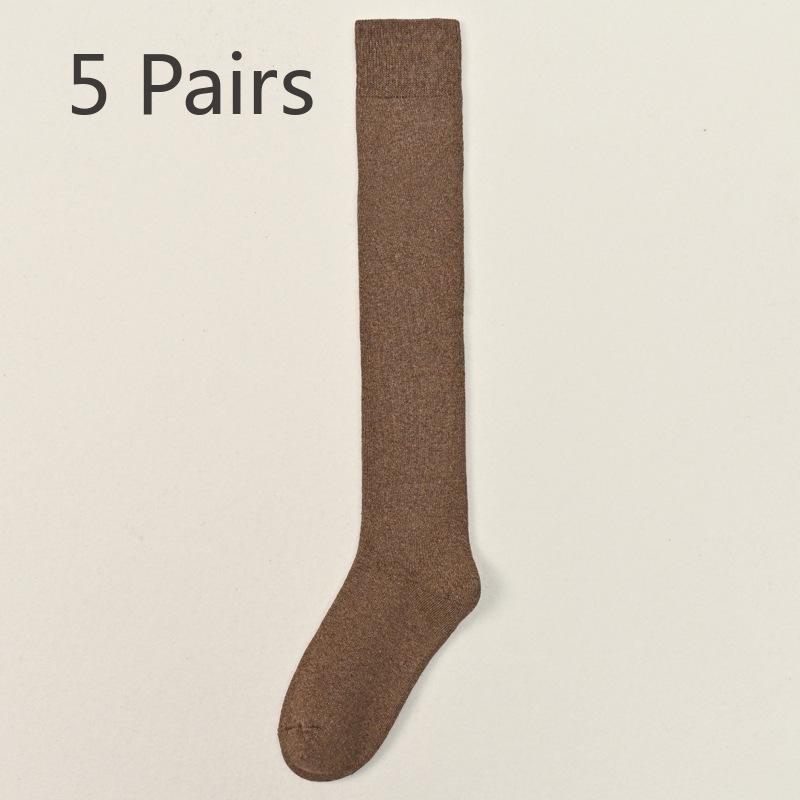 5 Pairs of Men's Winter Solid Color Business Thick Wool Ring Warm Knee Anti Pilling High Socks