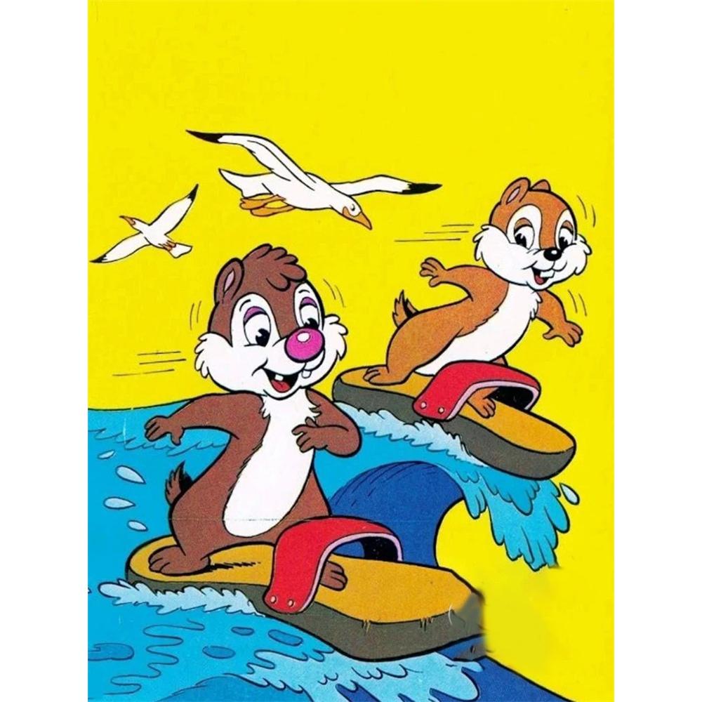 

Disney Diamond Painting Chip and Dale Surfing Theme Diamond Mosaic Cross Stitch Diamond Inlaid Room Decoration Gift Round 20x30cm