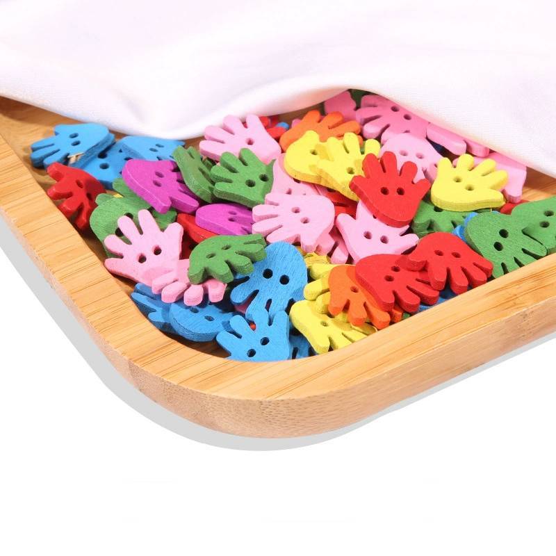Wooden Colorful Cartoon Hand Buttons For Kids Diy Craft Projects And Kindergarten Activities