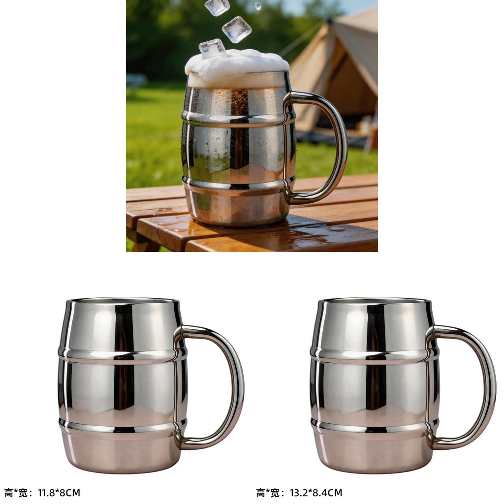 Tasse à bière à double paroi en acier inoxydable avec poignée pour boissons froides