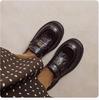 Retro Black Camellia Loafers: Pleated Leather, Thick Sole, Slip-on British Style