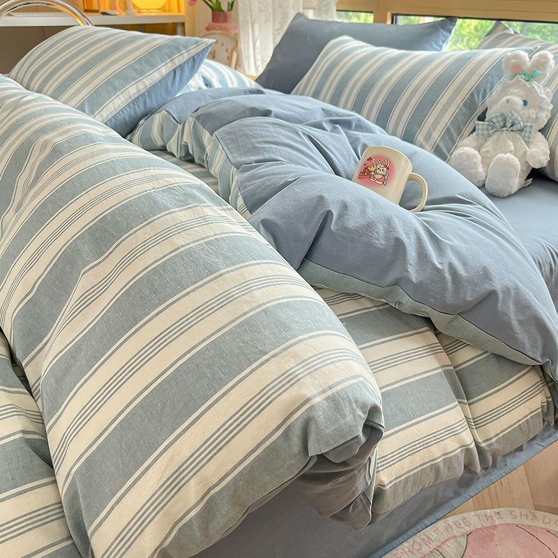Sada povlečení z čisté bavlny, čtyřdílná sada z čisté bavlny, prostěradlo z čisté bavlny, povlak na přikrývku, sada tří dílů