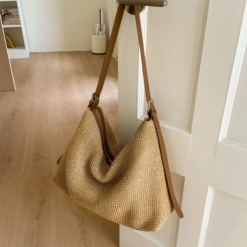 

Bai Tiya French style Straw Bag Women 2025 New Summer Commuter Woven Bag Women Large Capacity Shoulder Tote Bag Brown
