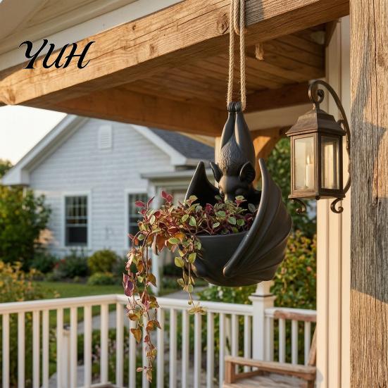 Unique Plant Vessel for Vines Hanging Bat Pot, Gothic Planter Flowers & Vines, Black Large Water Storage Flower Pot Decor, Garden Balcony Patio Window