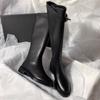 Fashion Black Leather Elegant with Low Heels Knee High Shaft Shoes Woman Gothic Demi-season Goth Footwear Pu New in Long Boots for Women