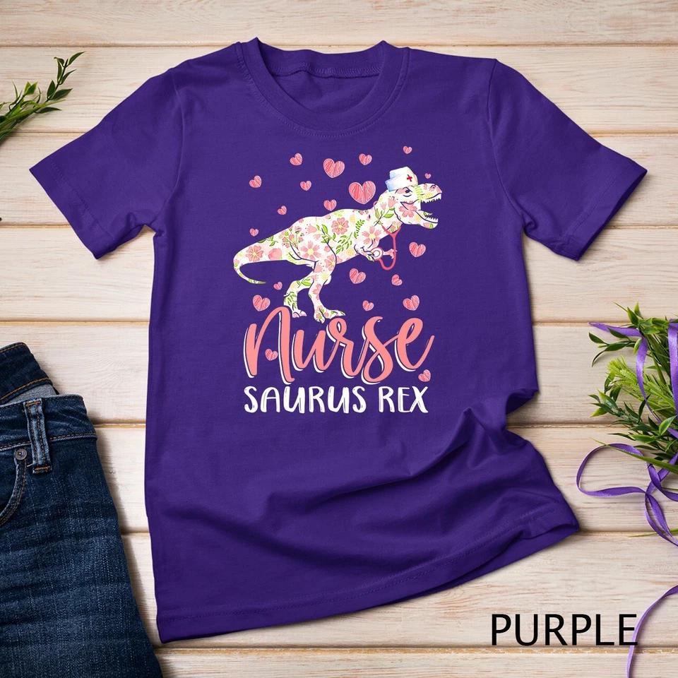 Funny Dinosaur Scrub Nurse Life RN Nursing LPN Floral Mother Unisex T-shirt 8 M