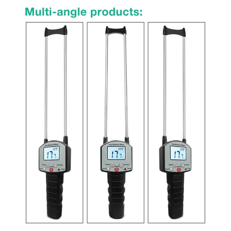Double Probe Moisture Meter Digital Moisture Meter Portable Moisture Tester with Backlit for Forage Alfalfa Straw