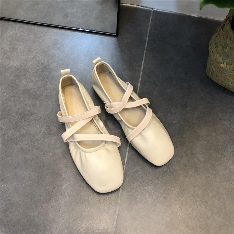 Fashion Spring Ballet Flat Shoes Women Comfy Leather Shoes  Women Luxury Women Square Toe Flat Mary Janes Ladies Shoes Double Buckle