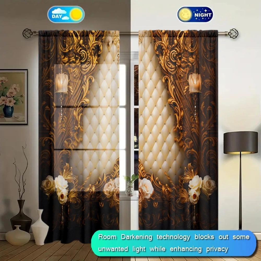 Cortina estampada con pintura de lujo retro para decoración del hogar: tratamiento de ventana con bolsillo para varilla para dormitorio, cocina y sala de estar