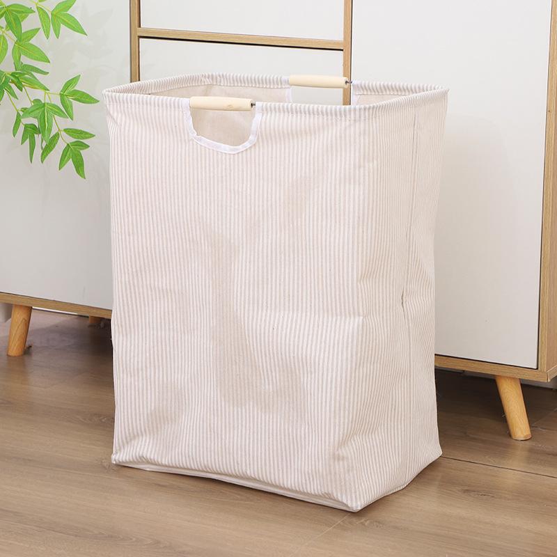 Foldable Cotton-Linen Laundry Hamper with Wooden Handle - Waterproof and Portable for Bedroom & Bathroom