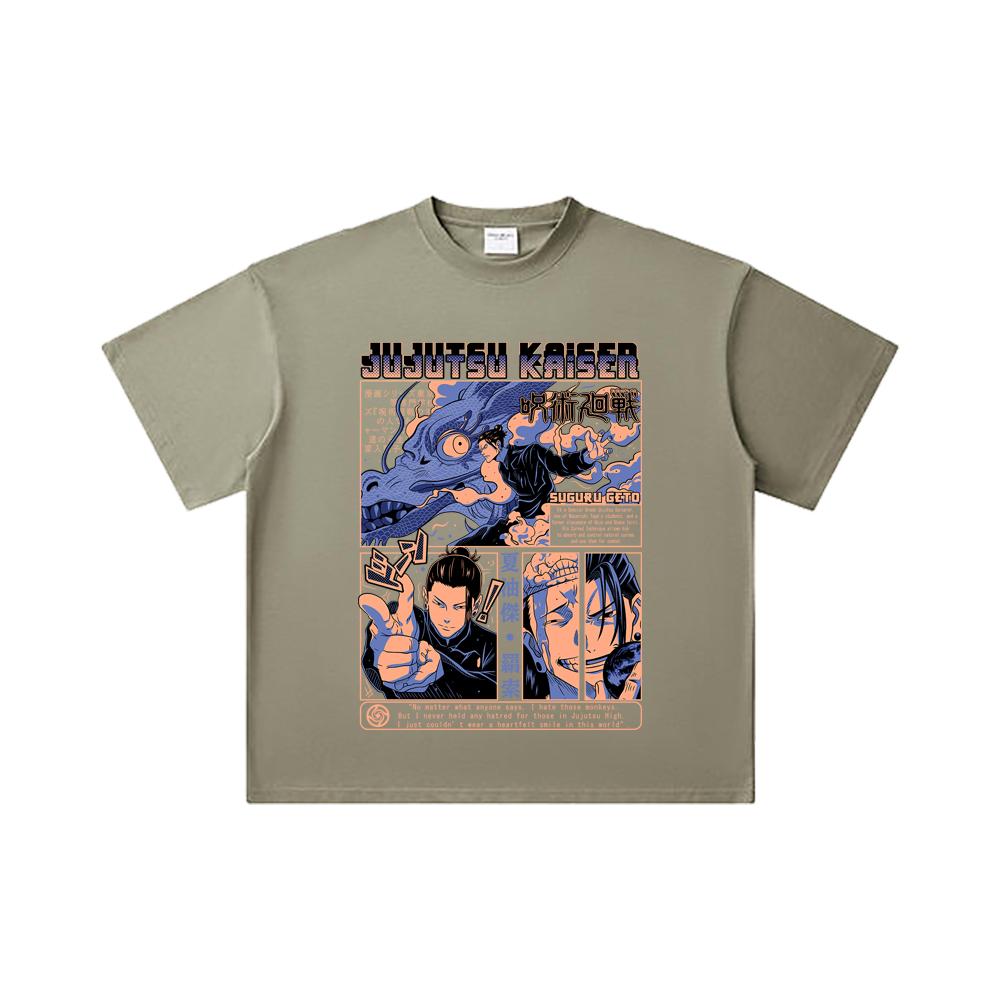 260 GSM Double Yarn 32 Count 100% Cotton Jujutsu Kaisen V13 Geto Print Unisex Heavy Cotton T Shirt