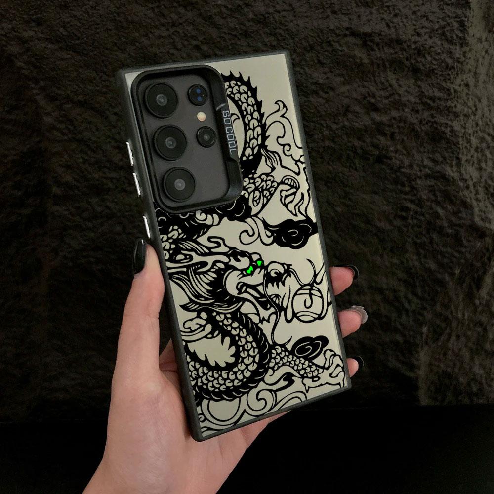 Fashion Black Dragon Pattern Case For Samsung S26 S25 S24 Ultra Cases For Galaxy S23 S22 S21 FE S20 Ultra S26 Plus Phone Cover