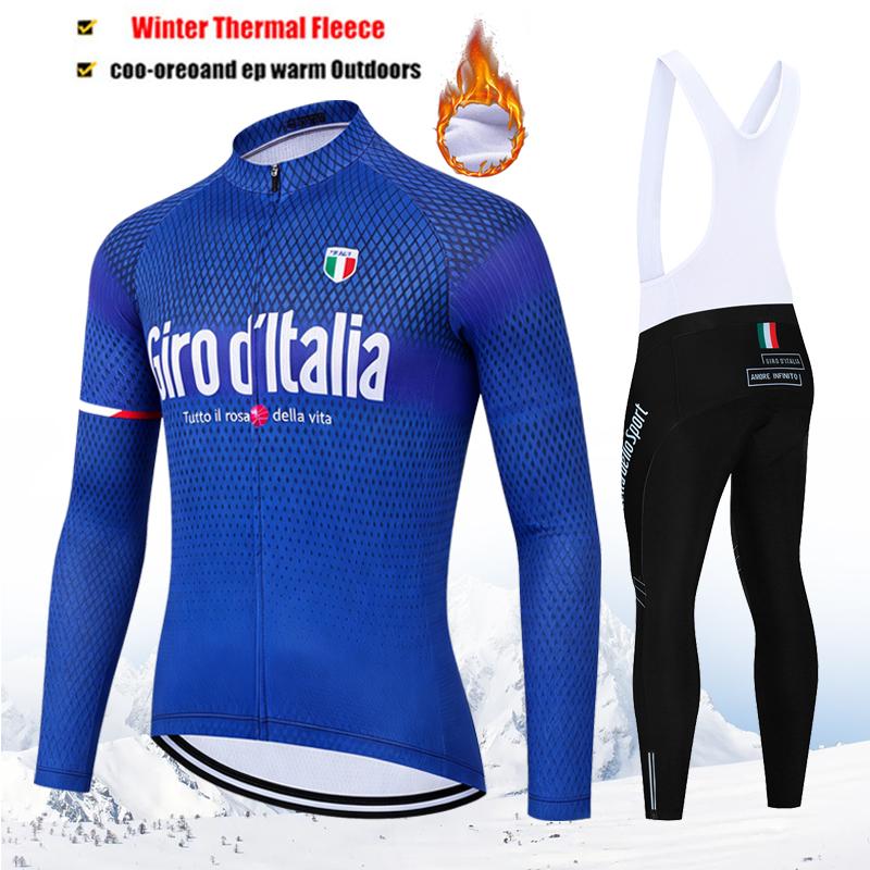 2027 Winter Tour De Italy Thermal Fleece Cycling Clothes Men Jersey Suit Outdoor Road Bicycle Clothing Bib Pants Set