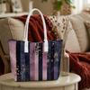 Purple Striped Tote Bag with Gold Star Print Elegant Fashion Casual Large Capacity Ladies Shoulder Handbag for Daily Shopping Work Use