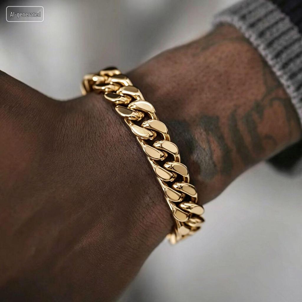 Men's Gold Cuban Bracelet: Titanium Steel, Thick Chain, Colorfast, Hip Hop Style Necklace