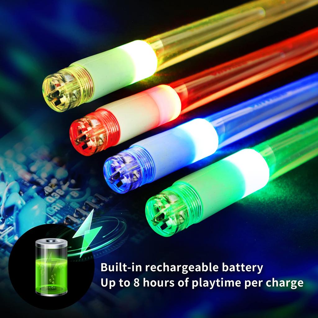 Illuminated Drumsticks (USB Charging), LED Light Sticks, with Bag, Light-Up Drumsticks (15 Colors, Pair of 2, Rechargeable)
