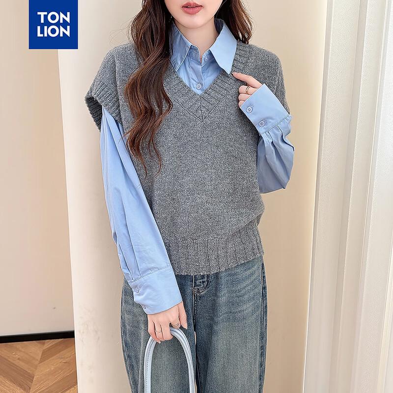 TonLion Women's Simple V-Neck Pullover Vest