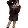 JK Uniform Plaid Skirt & Knit Cardigan Set - Brown Autumn/Winter School Style