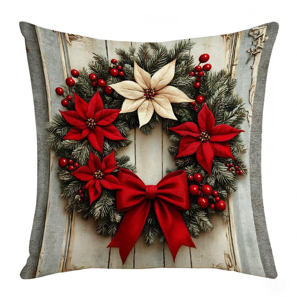 Christmas Embroidered Pillow Covers Set of 4 Santa Deer Snowman Cushion Cases Winter Holiday Sofa Decor (No Insert)