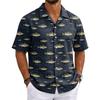 Men's Summer Short Sleeve Cuban Collar Shirt Casual Button Down Lightweight Breathable Fabric Beachwear Shirt