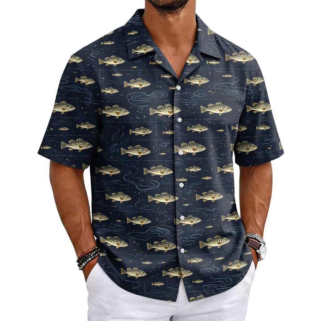 Men's Summer Short Sleeve Cuban Collar Shirt Casual Button Down Lightweight Breathable Fabric Beachwear Shirt