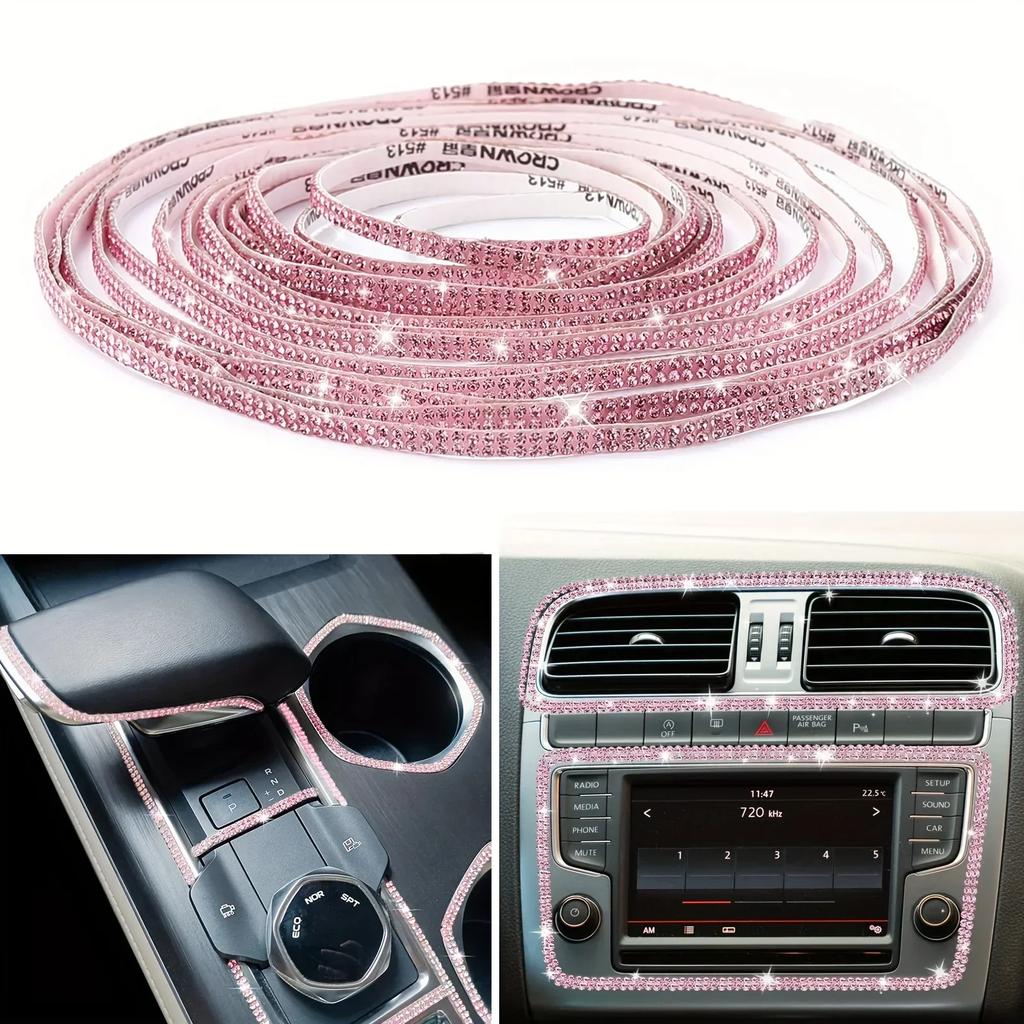 Rosa Bling Auto Zierleiste Selbstklebend 16,4 Fuß Strass Auto Innenzubehör für Frauen Auto Kristall Türaufkleber Auto Armaturenbrett