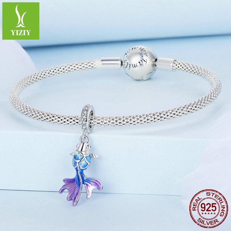 Blue Koi Diy Pendant, Guochao Style Smart S925 Sterling Silver Beaded Accessories Bsc684