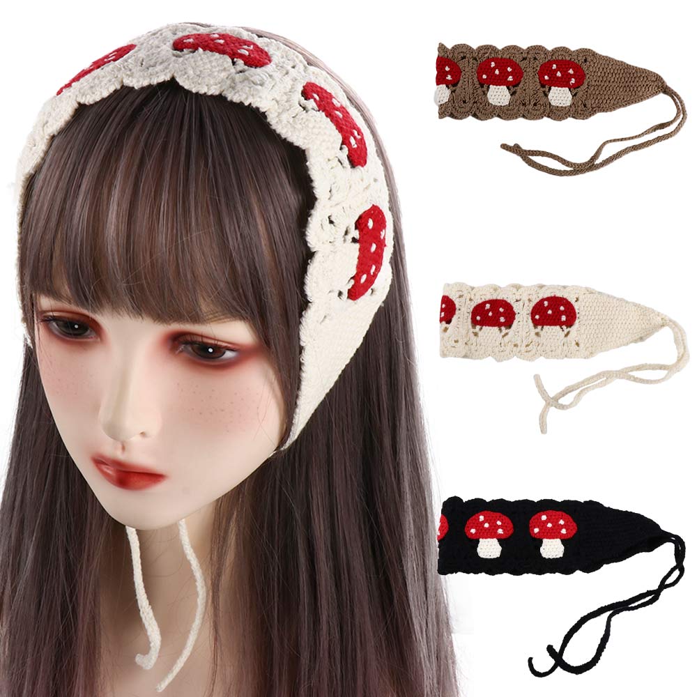 

Pastoral Style Mushroom Pattern Girls Headband Bandanas Hairband Crochet Hair Band Hair Accessories білий