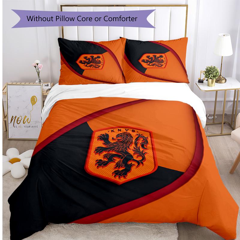 Netherlands Football Printed Bedding 3 Piece Set Cozy Breathable Bed Cover Set as Housewarming Holiday Gift