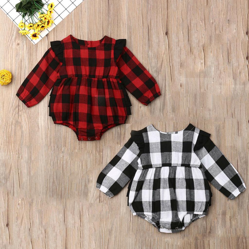 Neu Infant Kinder Baby Mädchen Plaid Kleidung Weihnachts Romper Overall