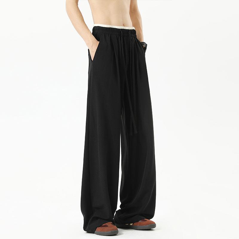 Summer Ice Silk Casual Pants for Men's New Straight-leg Wide Fashionable Draped Floor Straight-leg Pants