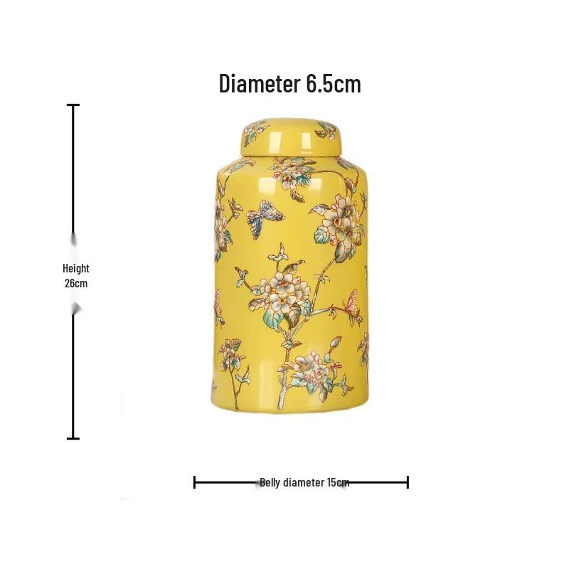 Chinese Retro Yellow Ceramic Vase: High-End Flower Arrangement & Decoration, Famille Rose Design