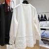 Korean Hollow Lace Patchwork Long Sleeve T-shirt - Women's Autumn/Winter Loose Style Base Layer
